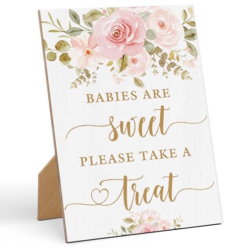 Floral Wooden Baby Shower Sign - 8x11 Inches Tabletop Decor