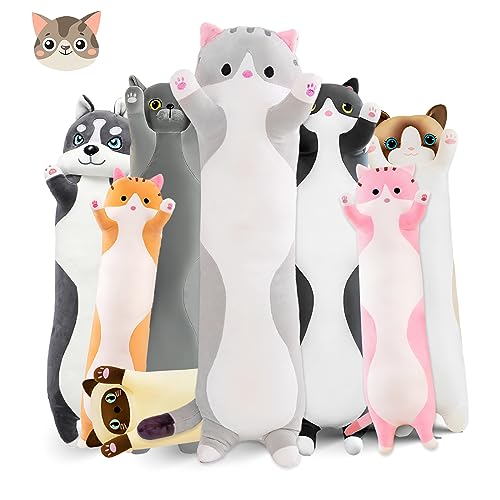 Long Cat Plush Pillow - 19.7in Soft Kawaii Stuffed Animal