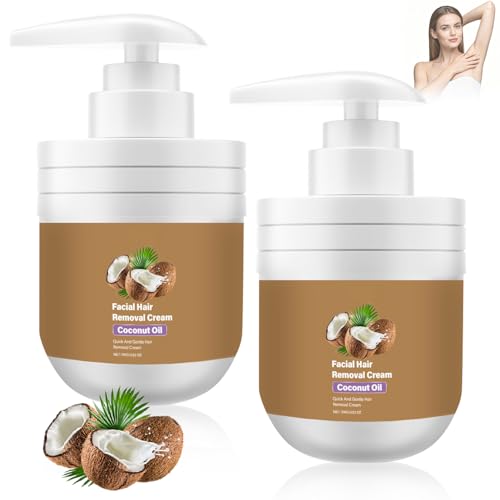 2Pcs Coconut Oil Facial Hair Removal Cream,Facial Hair Removal Cream for Women,Facial Depilatory Cream,Coconut Oil Based Gentle Body Hair Remover Cream for Smooth Skin