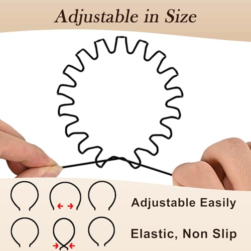 Metal Hair Bands for Men - Adjustable Non-Slip Headbands, 3-Pack