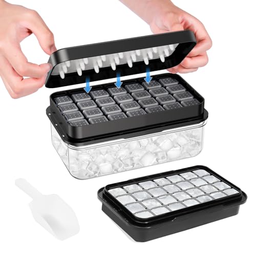 Ice Cube Tray with Lid & Bin | Easy Release, 28 Cubes, BPA-Free