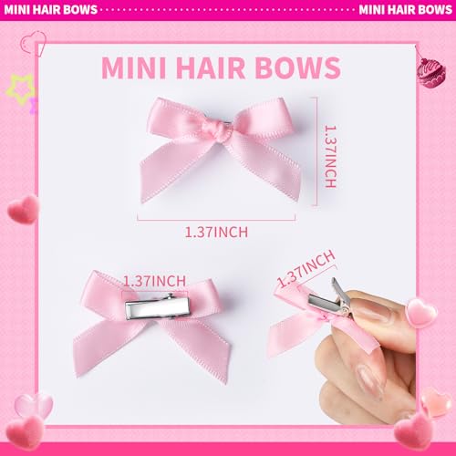 YGDZ Pink Mini Bow Hair Clips - 20PCS Satin Ribbon Barrettes