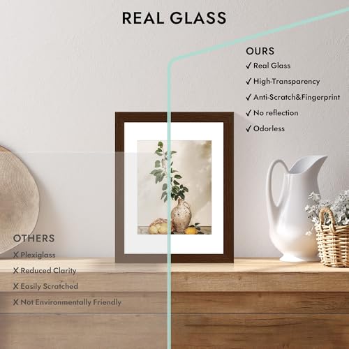 Hongkee 8x10 Oak Wood Picture Frame with Glass Front - Walnut