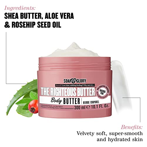 Soap & Glory The Righteous Body Butter - Ultra-Hydrating Moisturizer with Shea Butter & Aloe Vera, 10.1 oz