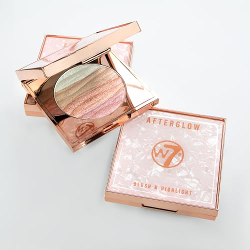 W7 Afterglow Blush and Highlighter Compact - Pink & Gold Shimmers for Radiant Glow