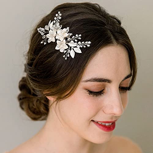 SWEETV Silver Bridal Hair Comb Clip with Crystal Flowers