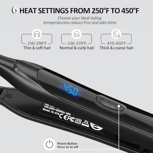 DSHOW Black 0.3 Inch Mini Flat Iron for Short Hair & Beards, Travel-Ready Ceramic Straightener