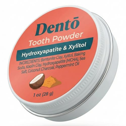 Dento Hydroxyapatite & Xylitol Tooth Powder with Charcoal & Clay - Natural Whitening 1oz