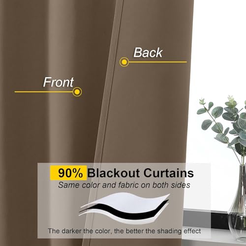 Brown Blackout Curtains - 36 Inch Length, 2 Panels, Room Darkening
