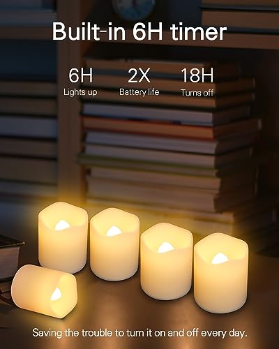 SHYMERY Flameless Votive Candles with Timer - 12 Pack LED Tea Lights