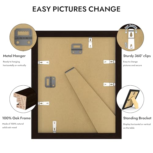 8x10 Oak Wood Picture Frame with Glass - Black Wall/Tabletop Display