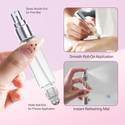 YOCASII Black & Silver Dual-Head Travel Perfume Bottle 10ml Refillable Spray & Roll-On Set