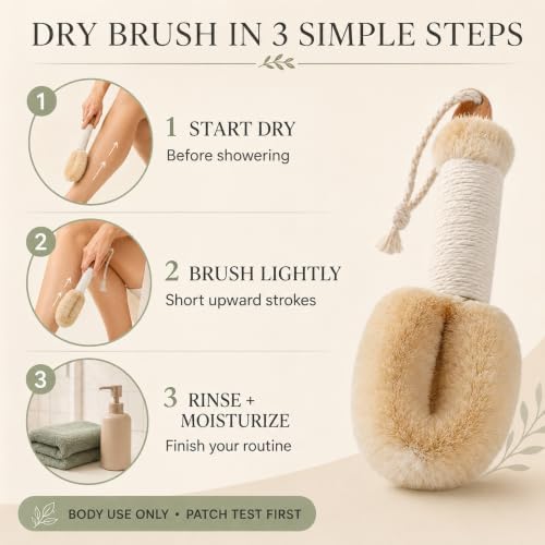 Touch Me Natural Sisal Dry Body Brush – 9” Firm Exfoliating Skin Scrubber