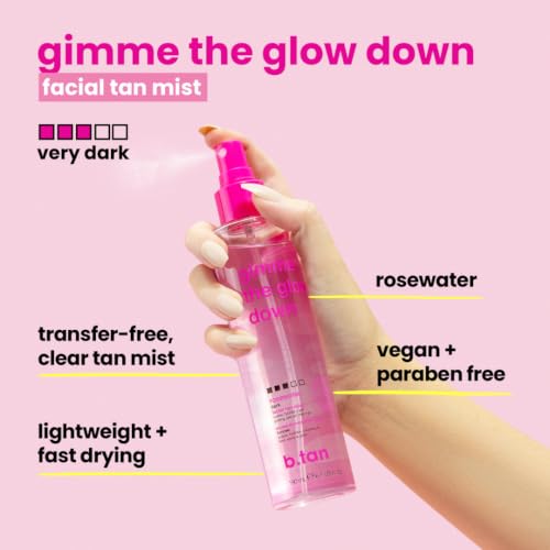 B.TAN Clear Face Self Tanning Mist - Bronze Dark 190ml, Gradual Glow & Hydrating Rosewater