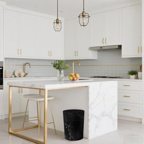 Feisco 2 Gallon Marble Trash Can - Stylish Wastebasket for Bathroom, Office, Bedroom (2 Pack)