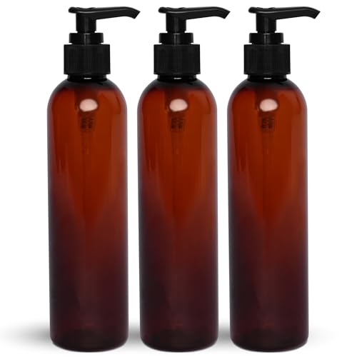 BRIGHTFROM Amber 8 OZ Refillable Plastic Lotion Pump Bottles Pack of 3