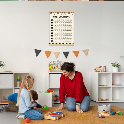 Educational Multiplication and Skip Counting Chart with Wooden Hanger - 12x16 inches
