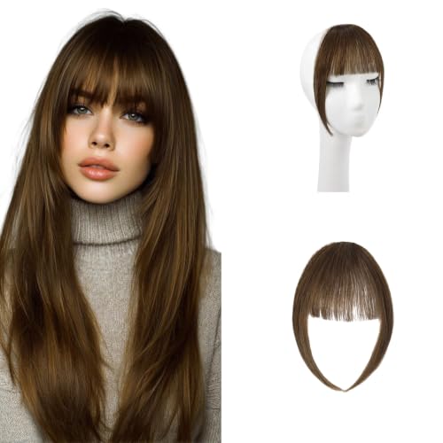 Medium Brown Clip-On Bangs for Women - 100% Real Human Hair