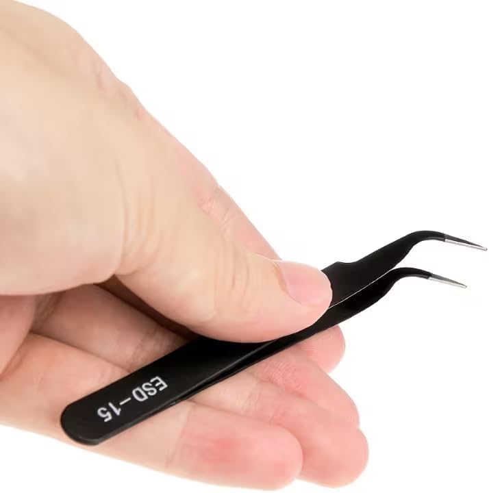 Precision Tweezers Set - 6-Piece Heavy-Duty Fine-Point Tweezers for Electronics Repair & Crafting | Pointed & Curved Tips