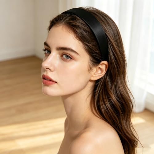 Black 1-Inch Satin Headband for Women & Girls - Comfortable & Versatile