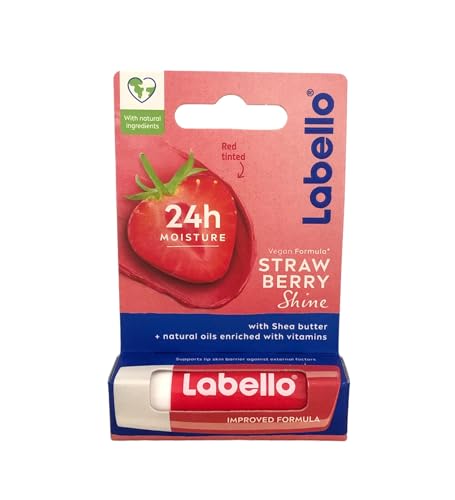 Labello Strawberry Lip Balm with Shea Butter & Jojoba Oil - Soft Glossy Lips