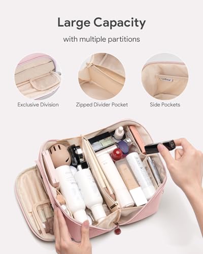 Lotour Pink Makeup Bag Organizer - Large Capacity Travel Cosmetic Bag