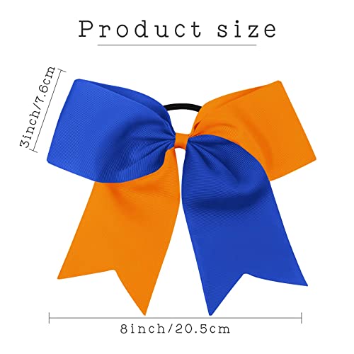 16PCS 8" Cheer Hair Bows - Royal Blue/Orange Ponytail Holders
