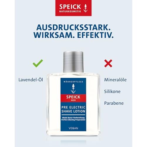 Speick Men Pre Electric Shave Lotion with Relaxing Lavender Oil and a Blend of Essential Oils, Natural Vegan Skin Care, 3.4 Fluid Ounces