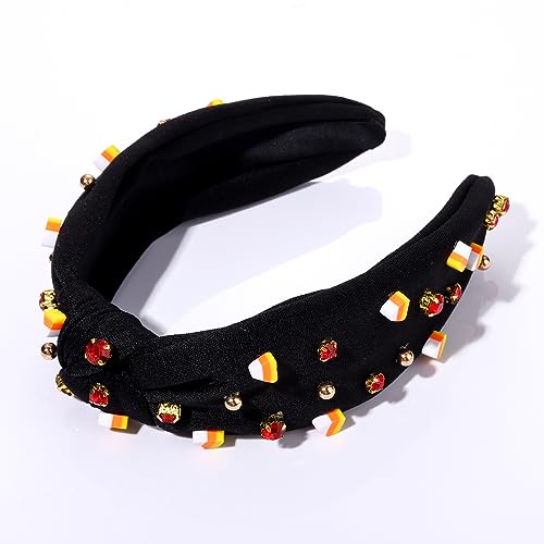 Mokkia Candy Corn Headband Halloween Costume Accessories Beaded Wide Knot Hairband