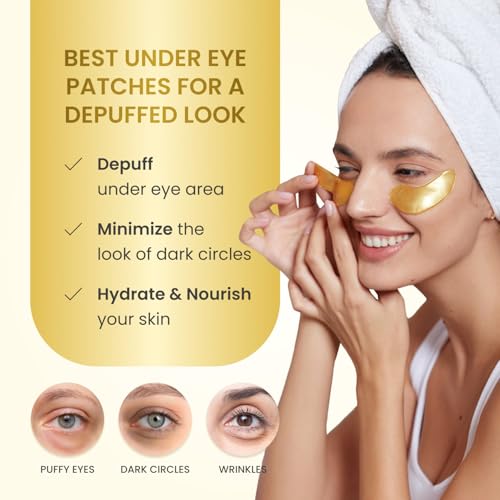 24K Gold Under Eye Patches - 20 Pairs for Dark Circles & Puffiness
