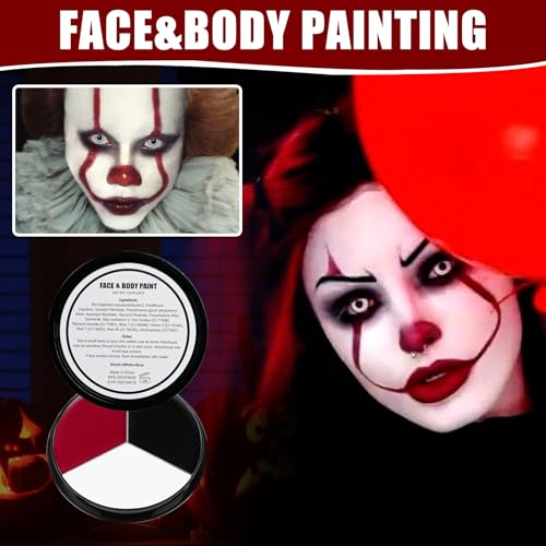 VPCRT6 Halloween Face Paint Kit White Black Red 3PCS Sponge & Brush - Variation 1