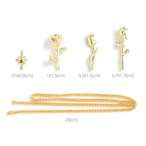 3D Alloy Rose Nail Art Charms - Mixed Gold Flower Decorations