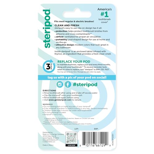 Steripod Clip-On Toothbrush Protector - 4 Pack, Fresh & Clean