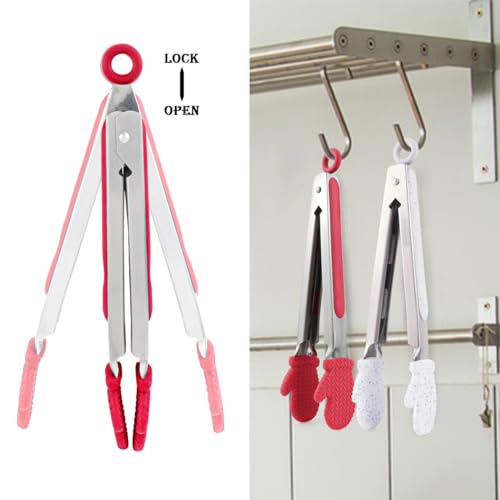 DOERDO Silicone Kitchen Tongs with Stainless Steel Tips - 9.8 Inch