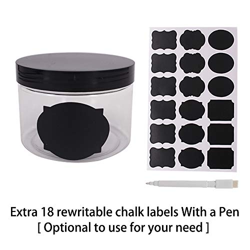 zmybcpack 12 Pack 8 oz Clear Plastic Storage Jars with Black Lids, Food Safe, Airtight, Includes Labels & Spatula