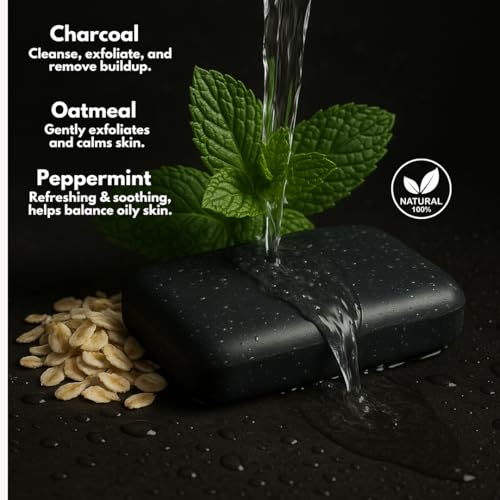 KELEBS Charcoal Exfoliating Bar Soap for Men 17.5oz - Gentle Scrub for Face & Body, Natural Ingredients, Plastic-Free 5 Pack