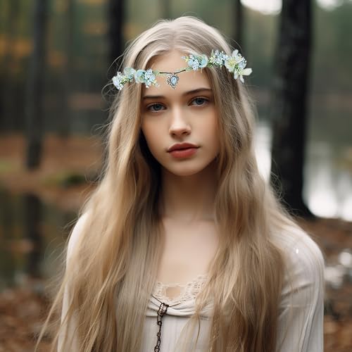 Vivivalue Boho Floral Crown Headband with Ribbon for Wedding and Costume