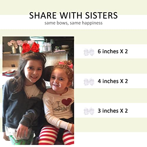 Handmade White Hair Bows Clips for Girls - 6 Pack