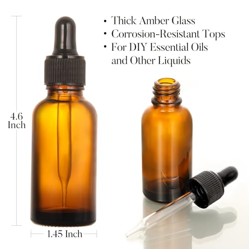 AOZITA Amber Essential Oil Bottles 2oz (60ml) Refillable Glass Containers with Dropper & Funnel – Pack of 4