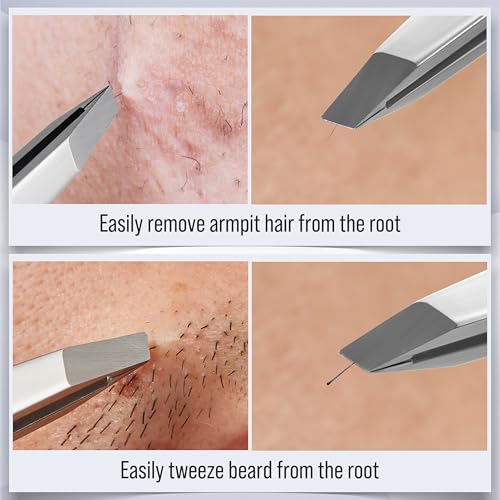 DuroX Precision Slant Tweezers for Eyebrows & Hair Removal - Stainless Steel, Fine Tips