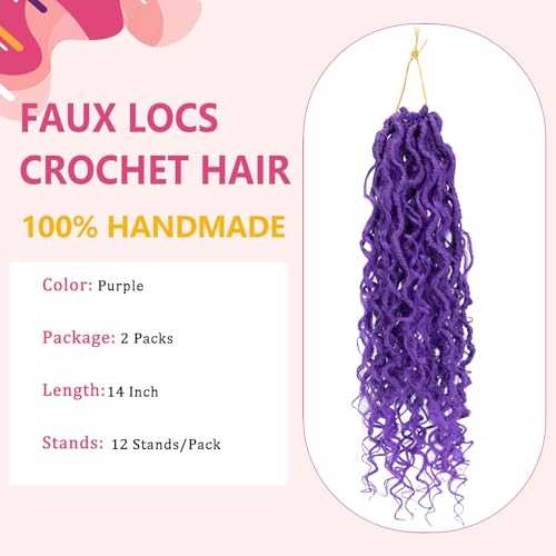 14 Inch Boho Faux Locs Crochet Hair - Pre-looped Goddess Locs, Purple