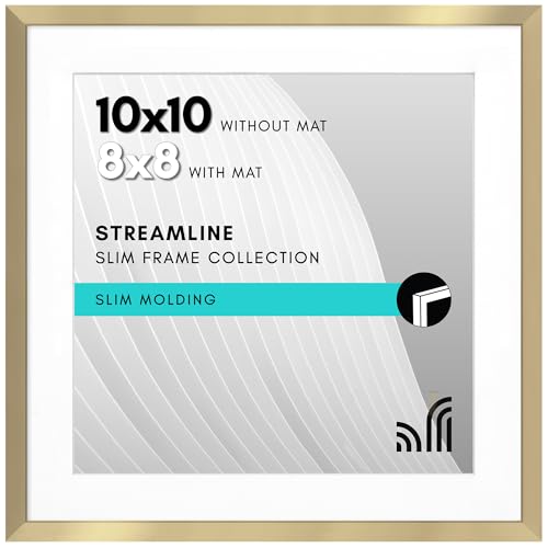 Americanflat 10x10 Gold Picture Frame with Mat - Slim Design