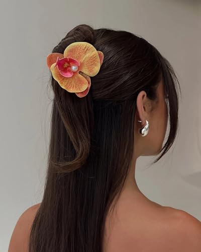 8Pcs Orchid Hair Clips for Women - Hawaiian Flower Hair Accessories, Boho Beach Party Wedding