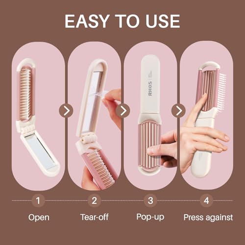 RHOS Folding Hair Brush with Mirror - Mini Pocket Brush for Travel