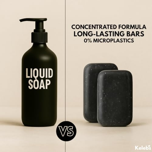 KELEBS Charcoal Exfoliating Bar Soap for Men 17.5oz - Gentle Scrub for Face & Body, Natural Ingredients, Plastic-Free 5 Pack