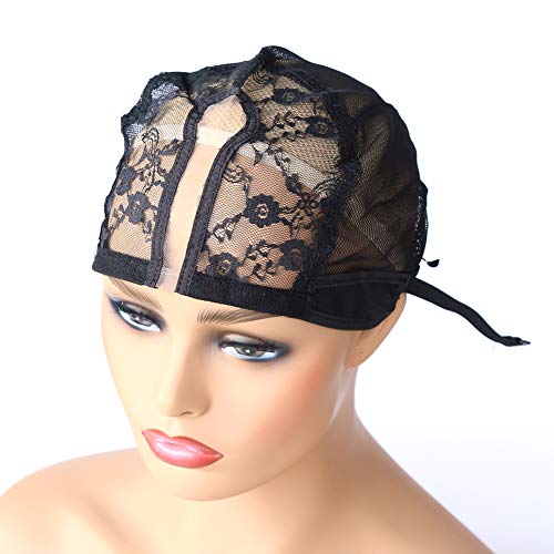 BTWTRY U Part Wig Cap - Adjustable Black Dome Mesh for DIY Wigs (2 Pcs)