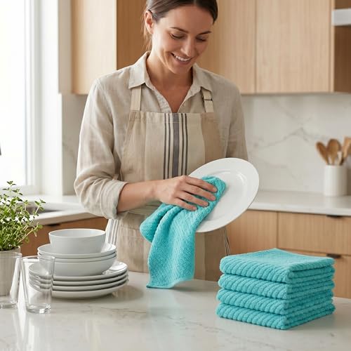 Cotton Terry Kitchen Towels - 5 Pack, 16x19 in, Blue