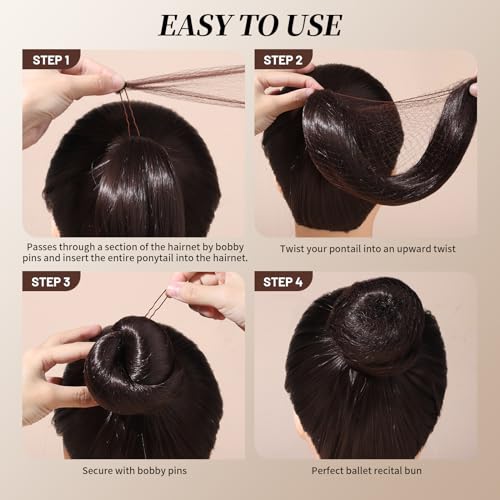 Teenitor Dark Brown Hair Bun Maker Kit - 4 Medium Donuts, 10 Nets & Pins for Perfect Updos