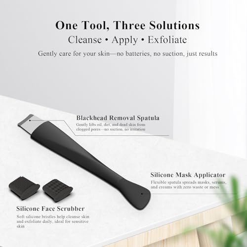 AUIOEY 3 in 1 Manual Silicone Facial Cleansing Brush, Mask Applicator & Blackhead Remover (Black)
