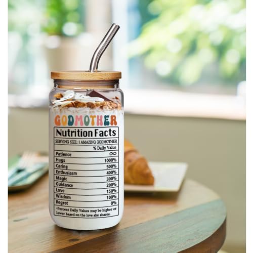 16oz Godmother Proposal Coffee Glass Cup with Lid & Straw